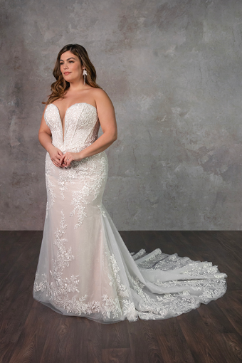 Essense of Australia D4341 #3 (IVIV-PL) Ivory Lace and Tulle over Ivory Gown w Porcelain Tulle Plunge thumbnail