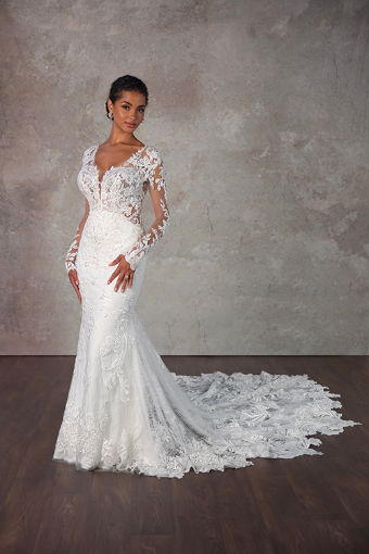 Essense of Australia D4213 #2 default (IVIV-PL) Ivory Lace & Tulle over Ivory Gown w Porcelain Tulle Plunge thumbnail