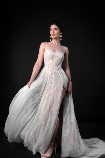 Martina Liana ML1945 #2 (IV-RM) IVORY LACE AND TULLE OVER RUM GOWN thumbnail