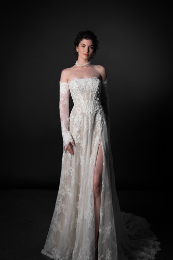 Martina Liana ML1954 #2 default (IV-LT) IVORY LACE AND TULLE OVER LATTE GOWN thumbnail