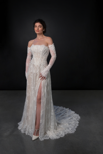 Martina Liana ML1954 #0 default (IV-LT) IVORY LACE AND TULLE OVER LATTE GOWN thumbnail