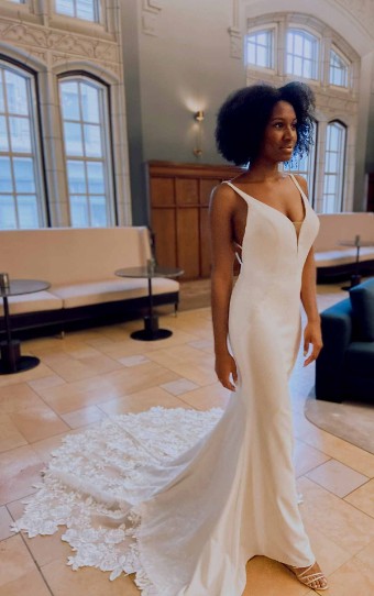 Essense of Australia D3112 #6 default Ivory Gown with Porcelain Tulle Plunge thumbnail