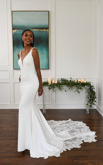 Essense of Australia D3112 #0 default Ivory Gown with Porcelain Tulle Plunge thumbnail