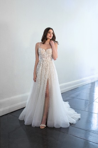 Martina Liana 1490 #0 default (IVRM-PL) Ivory Lace & Tulle over Rum Gown w Porcelain Tulle Plunge thumbnail