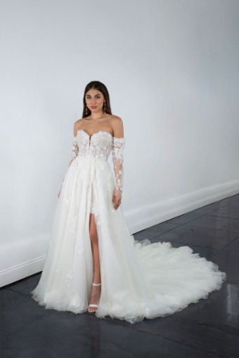 Martina Liana 1599 #0 default (IVIV-PL) IVR LACE & TULLE OVER IVR GWN W IVR OVRSKT & PLN TULLE PLUNGE thumbnail