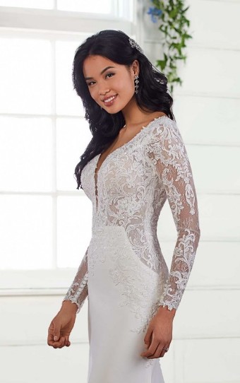 Essense of Australia D3029 #1 Ivory Gown with Porcelain Tulle Plunge thumbnail