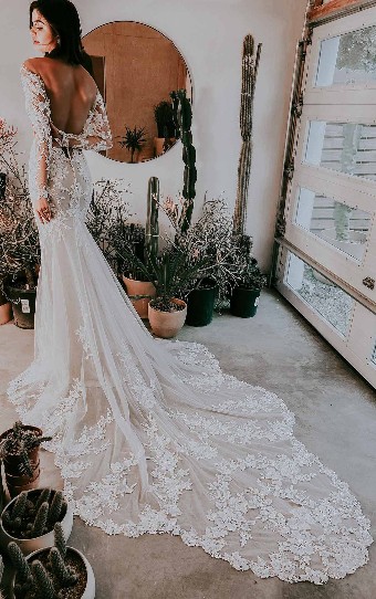 Essense of Australia D3284 #2 Ivory Lace and Tulle over Rum Gown with Porcelain Tulle Illusion thumbnail