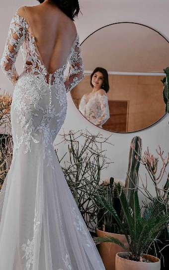 Essense of Australia D3284 #3 Ivory Lace and Tulle over Rum Gown with Porcelain Tulle Illusion thumbnail