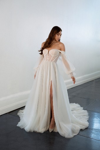 Martina Liana 1497 #2 (IVRM-PL) Ivory Tulle & Royal Organza ov Rum Gown w PLN Tulle Plunge thumbnail