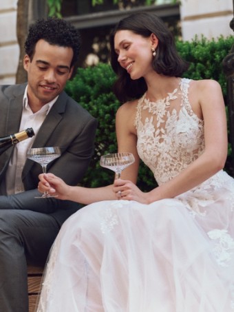 Rebecca Ingram RICKIE #2 Ivory over Blush (gown with Natural Illusion) thumbnail